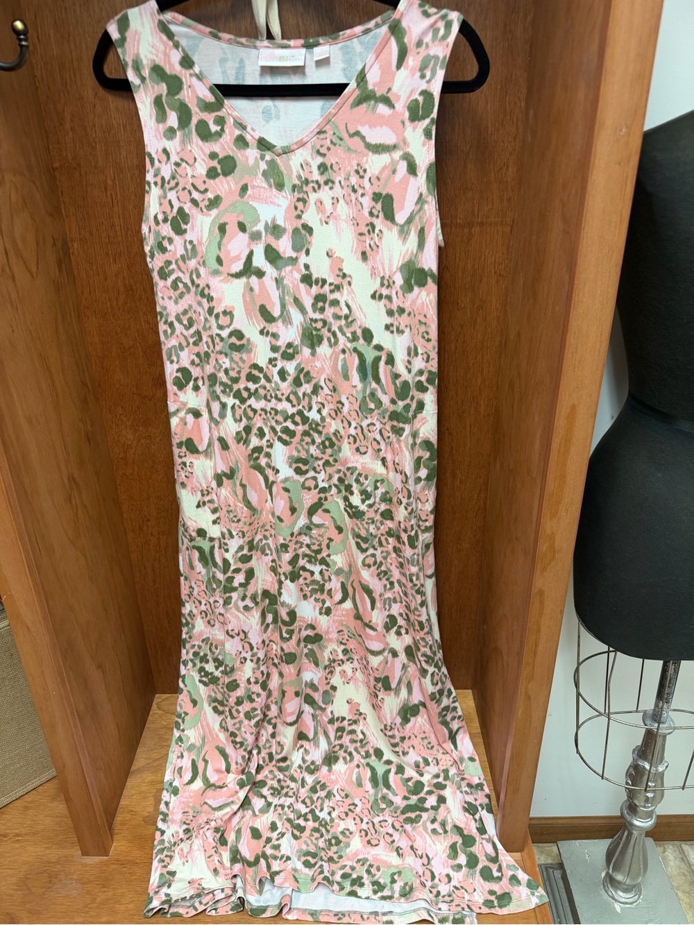 Belle by Kim Gravel Pink and Olive Floral Print Dress